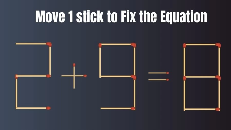 2+9=8 Move 1 Stick and Right the Equation in this Brain Teaser Matchstick Puzzle