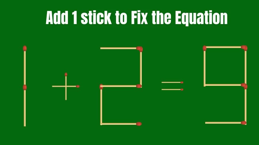 Brain Teaser: 1+2=9 Add 1 Matchstick to Fix the Equation