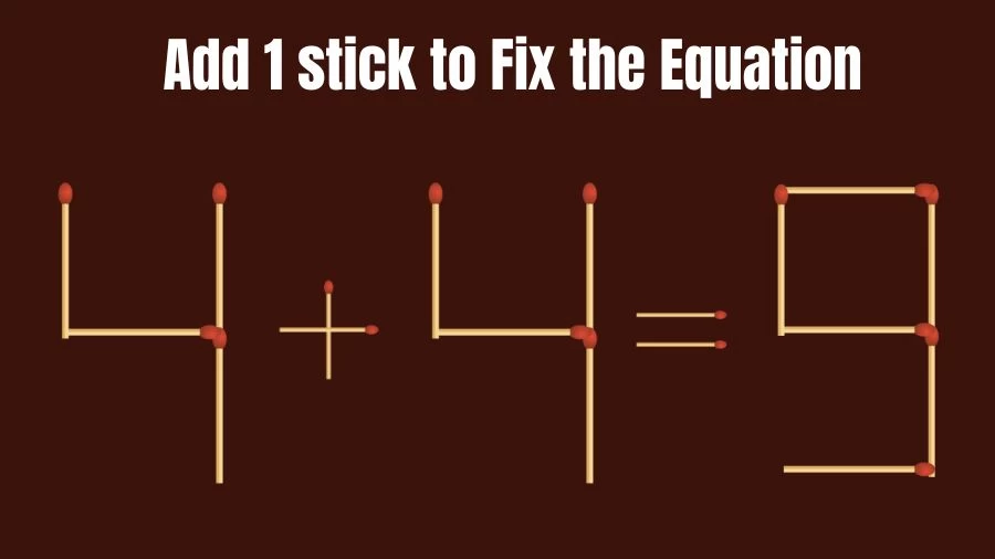 Brain Teaser: 4+4=9 Add 1 Matchstick to Fix the Equation