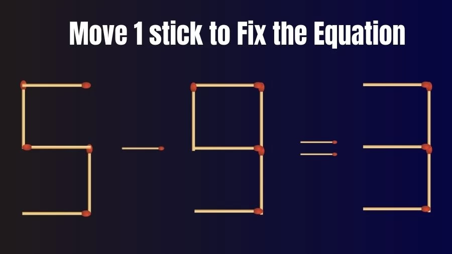 Brain Teaser Math Test: Fix 5-9=3 Move 1 Matchstick to Fix the Equation by 30 Secs