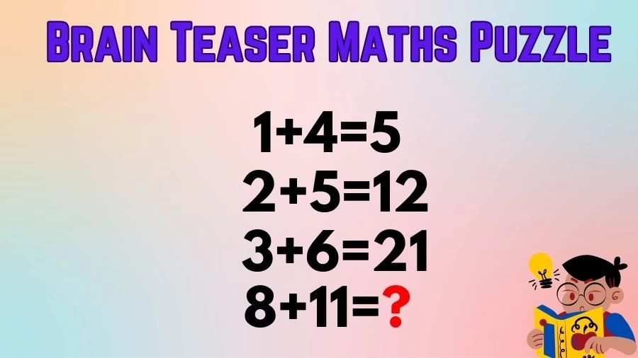 Brain Teaser Maths Puzzle: 1+4=5, 2+5=12, 3+6=21, 8+11=?