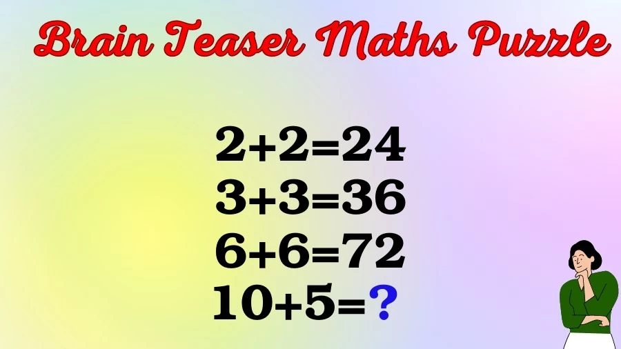 Brain Teaser Maths Puzzle: 2+2=24, 3+3=36, 6+6=72, 10+5=?