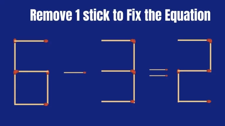 Brain Teaser IQ Challenge: 6-3=2 Remove 1 Matchstick to Fix the Equation