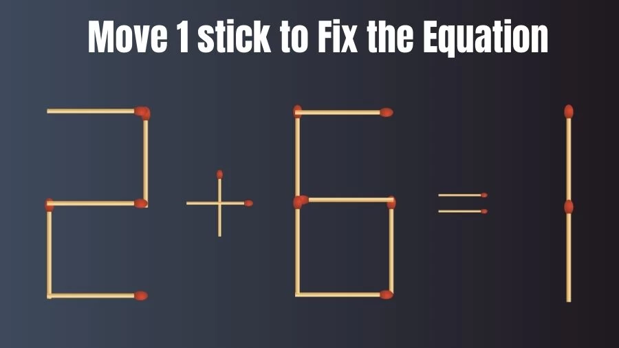 2+6=1 Move 1 Stick and Right the Equation in this Brain Teaser Matchstick Puzzle