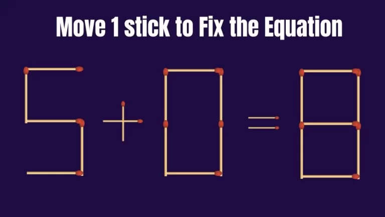 5+0=8 Move 1 Stick and Right the Equation in this Brain Teaser Matchstick Puzzle