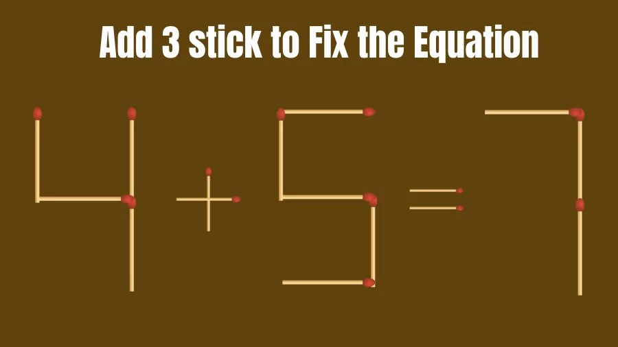 Brain Teaser: 4+5=7 Add 3 Matchsticks to Fix the Equation