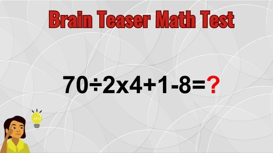 Brain Teaser Math IQ Test: Solve 70÷2x4+1-8
