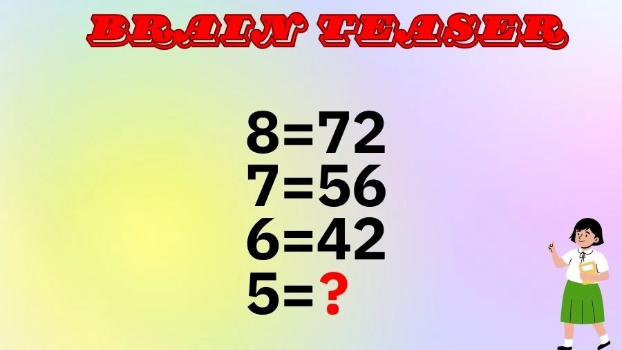 Brain Teaser Maths Puzzle: 8=72, 7=56, 6=42, 5=?