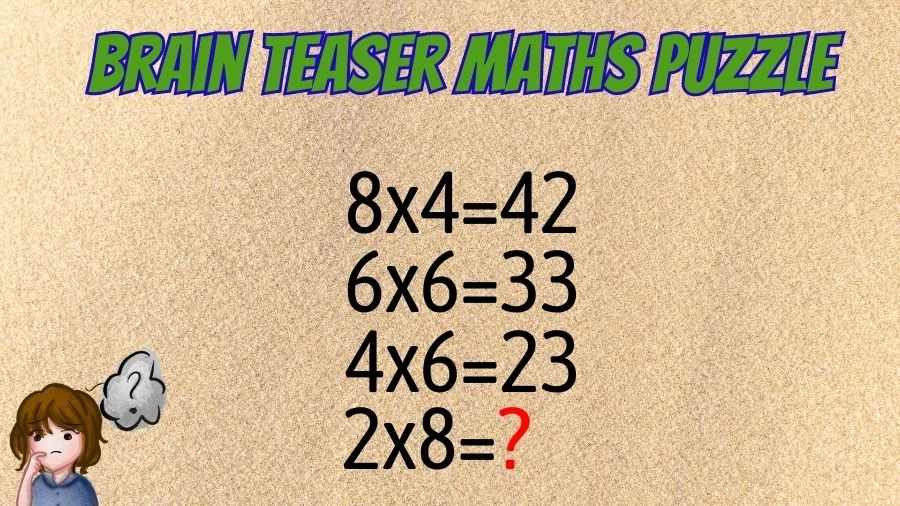 Brain Teaser Maths Puzzle: 8x4=42, 6x6=33, 4x6=23, 2x8=?