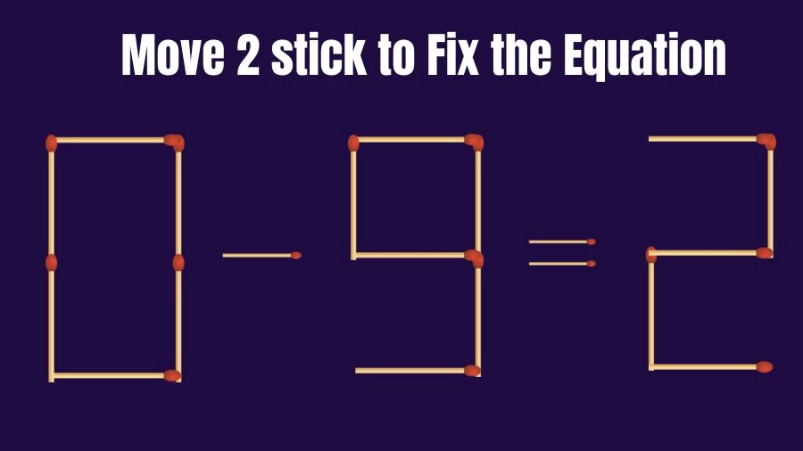 Brain Teaser for IQ Test: 0-9=2 Fix The Equation By Moving 2 Sticks