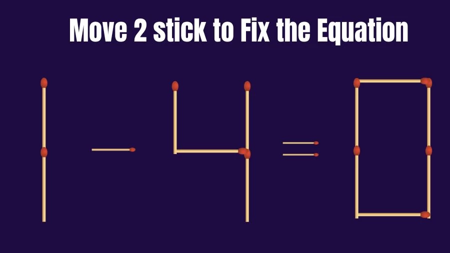 Brain Teaser for IQ Test: 1-4=0 Fix The Equation By Moving 2 Sticks