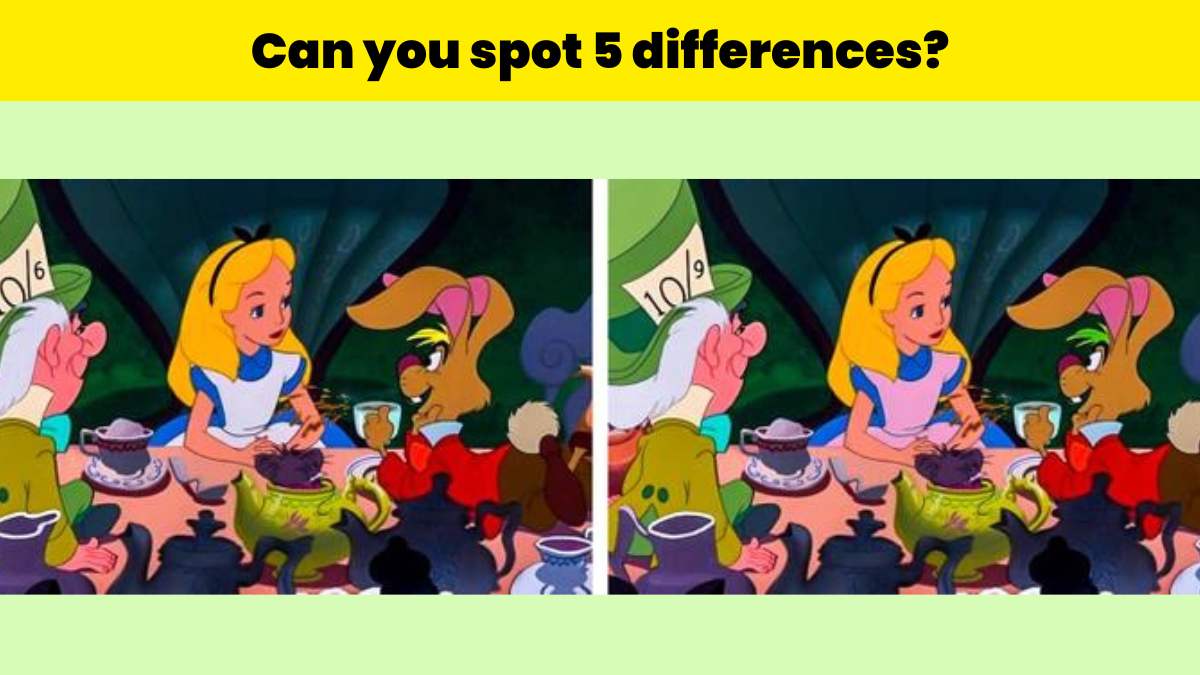 The two pictures of the famous Dinsey film ‘Alice in Wonderland’ hide five differences between them. Can you spot them all in 15 seconds? Let’s find out.
