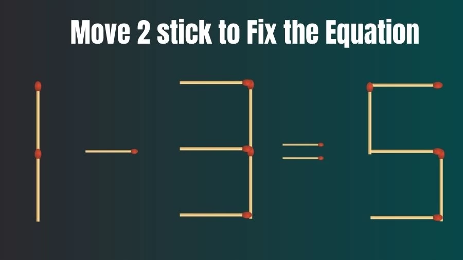 Matchstick Puzzle: 1-3=5 Fix The Equation By Moving 2 Stick