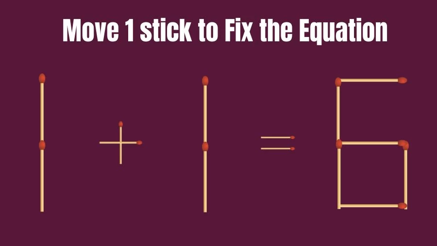 Brain Teaser: Can You Move 1 Matchstick to Fix the Equation 1+1=6? Matchstick Puzzles