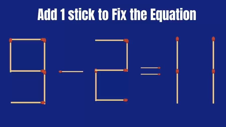 Brain Teaser: Add 1 Matchstick to Fix the Equation 9-2=11 in 30 Secs