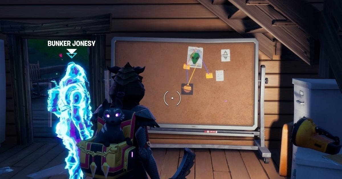 Fortnite - Bunker Jonesy's conspiracy board location: Where to interact with the conspiracy board explained