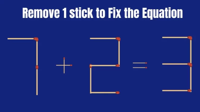 Matchstick Brain Teaser: 7+2=3 Remove 1 Matchstick to Fix the Equation