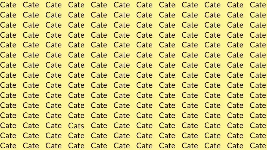 Optical Illusion Brain Test: If you have Sharp Eyes find the Word Cats among Cate in 15 Secs