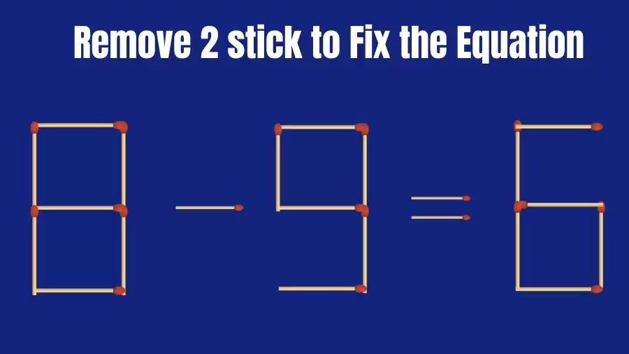 Matchstick Brain Teaser: 8-9=6 Remove 2 Matchsticks to Fix the Equation