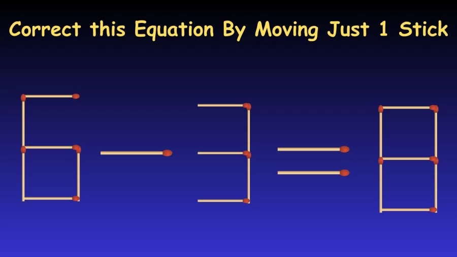 6-3=8 Correct this Equation By Moving Just 1 Stick - Daily Brain Teaser