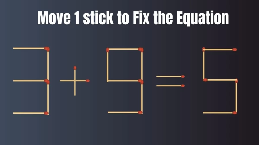 Brain Teaser Matchstick Puzzle: Move 1 Matchstick to make the Equation 3+9=5 Right