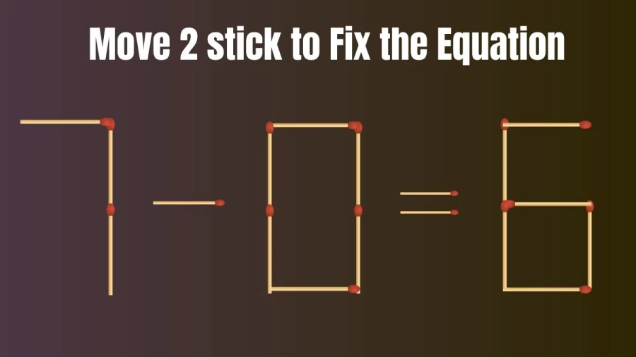 Matchstick Brain Teaser: 7-0=6 Fix The Equation By Moving 2 Sticks