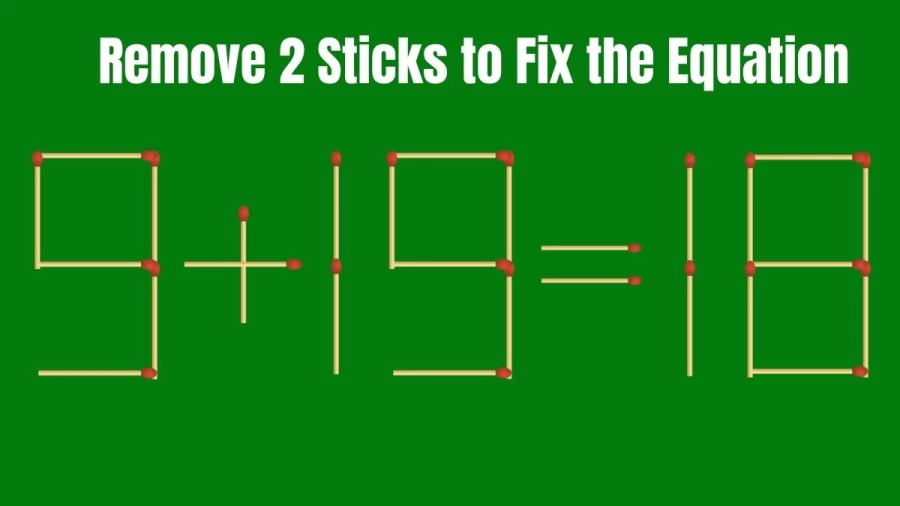 Brain Teaser: 9+19=18 Remove 2 Sticks and make the Equation Right