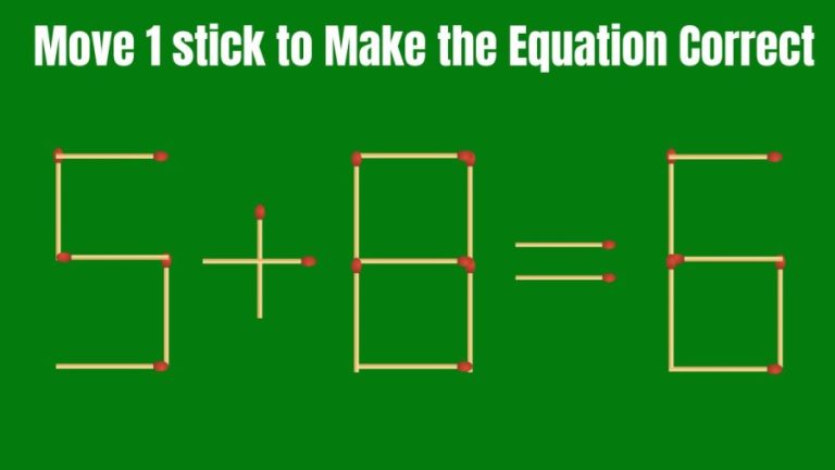 Brain Teaser: 5+8=6 Can you Fix this Equation by Moving 1 Stick? Viral Matchstick Puzzle