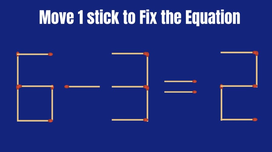 Brain Teaser: Can you Move 1 Sticks to Make the Equation True 6-3=2?