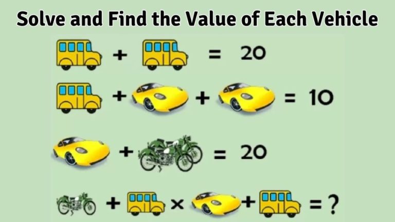 Brain Teaser: Solve and Find the Value of Each Vehicle